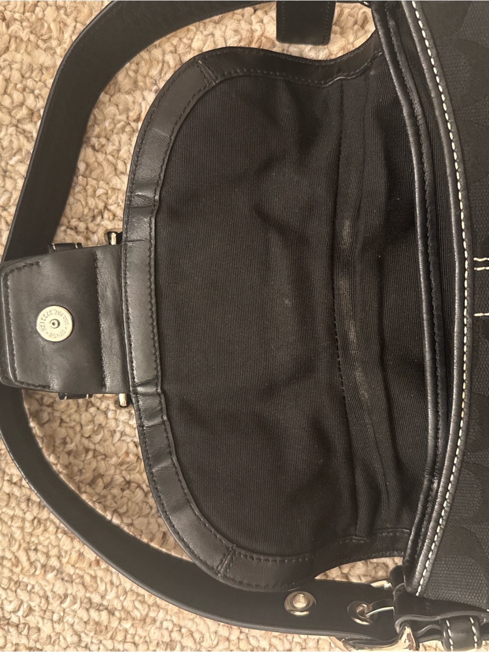 Vintage Coach Black Signature Monogram Mini SoHo Flap Shoulder Bag - Picture 7 of 11